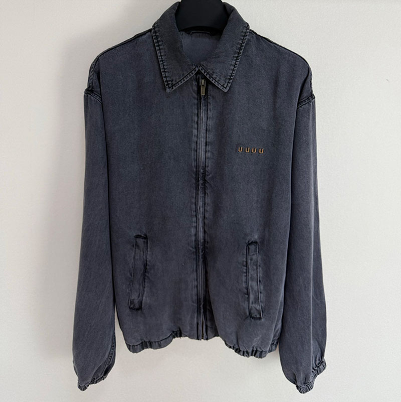Fashion Letter Embroidered Denim Blouson Jacket Luxury Women Long Sleeve Jeans Coat Brand Street Style Daily Street Style Blouse Shirts