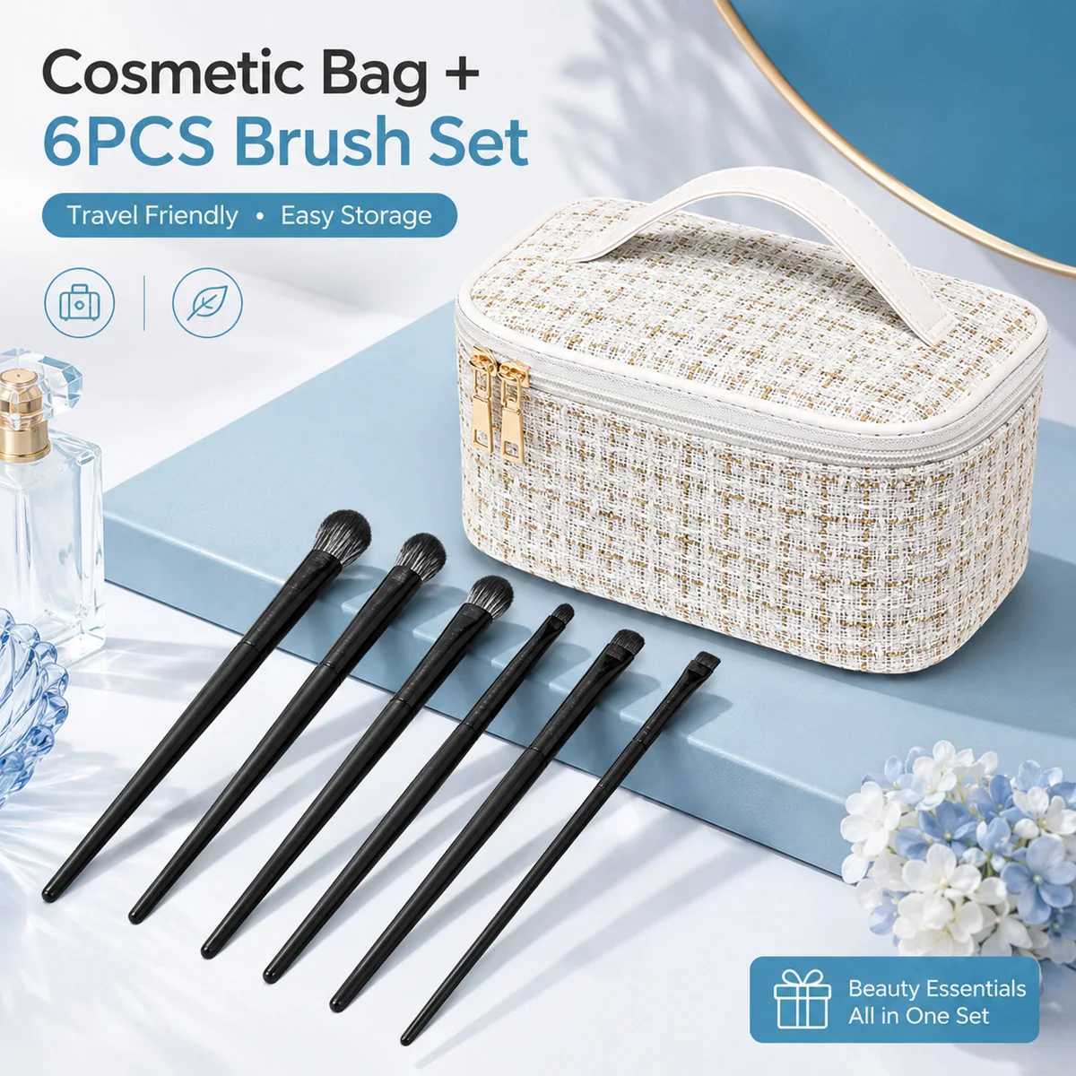 6PCS Brushes Portable Set Makeup with Tweed Cosmetic Storage Bag Women Beauty Tool Kit for Travel Daily Use Gift N260821