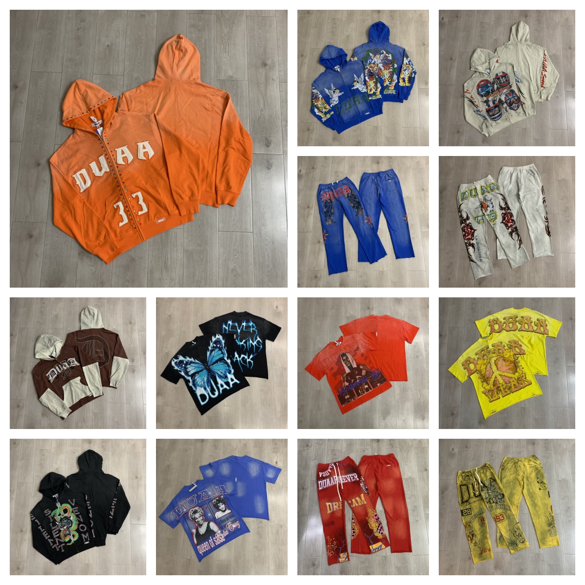 Men's Hoodies Daily Casual DUAA Hoodie Vintage High Quality Rhinestones Zipper Sweatshirt Hip-hop Ripped Hole Do Old Pullovers DUAA shirts SZIE