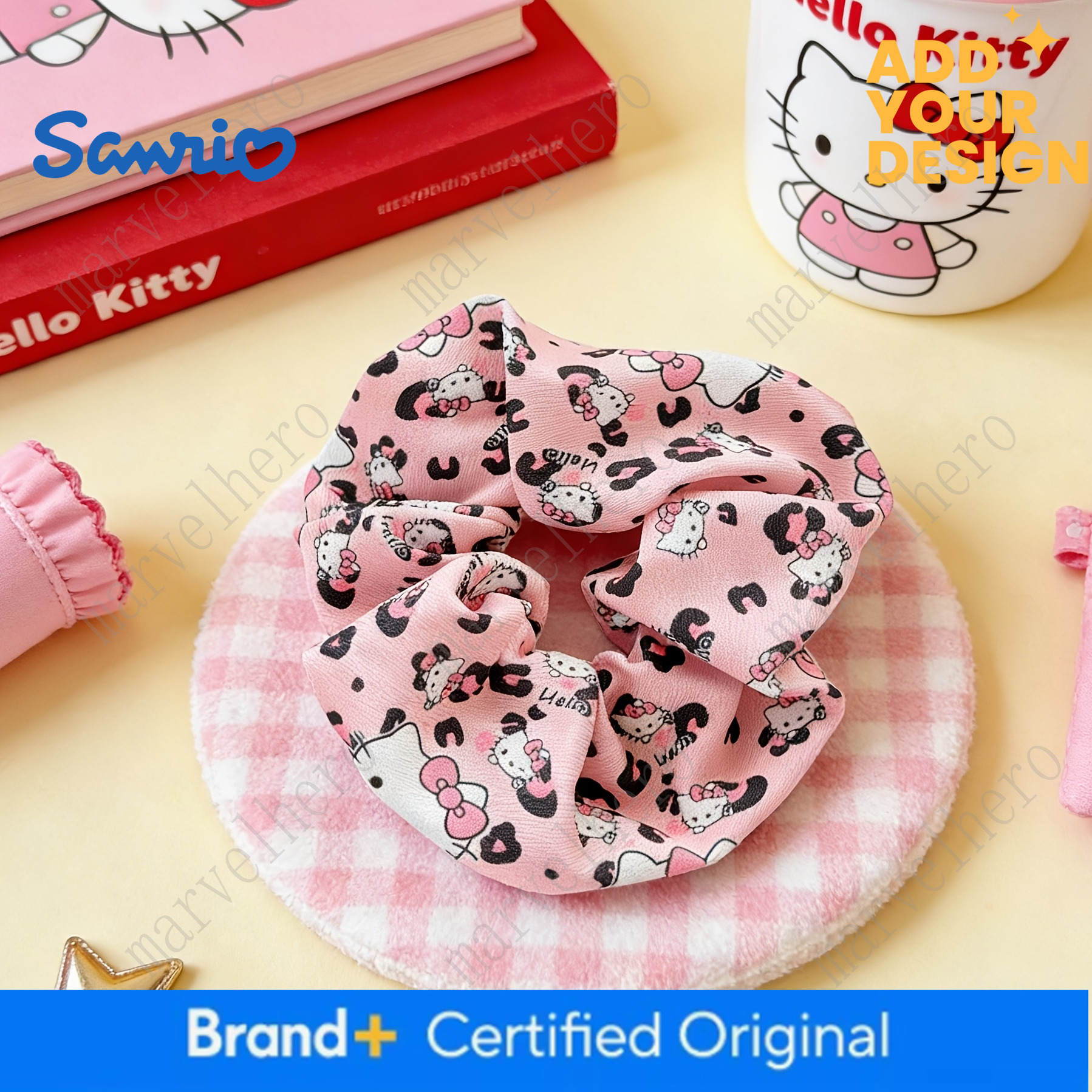 Sanrio Hello Kitty Large Tie Sweet Girly Style Leopard Print Scrunchie High Elasticity Hair-Friendly Versatile Hair Accessory For Everyday Styling