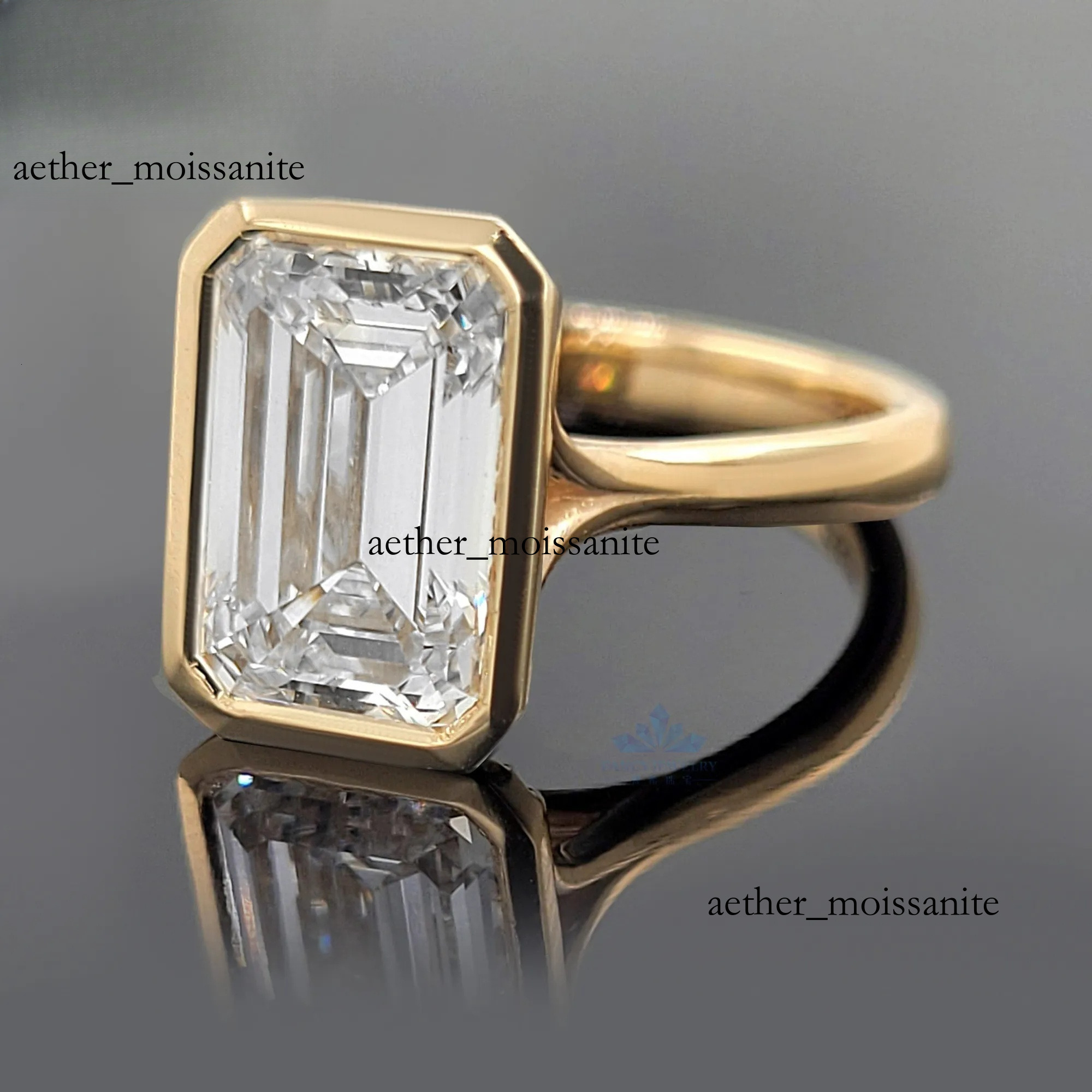 IGI GIA Bezel Set 1CT 2CT 3CT 4CT 5CT Emerald Cut LAB Grown Diamond Wedding Ring 14K Yellow Gold Fine Jewelry Rings for Her