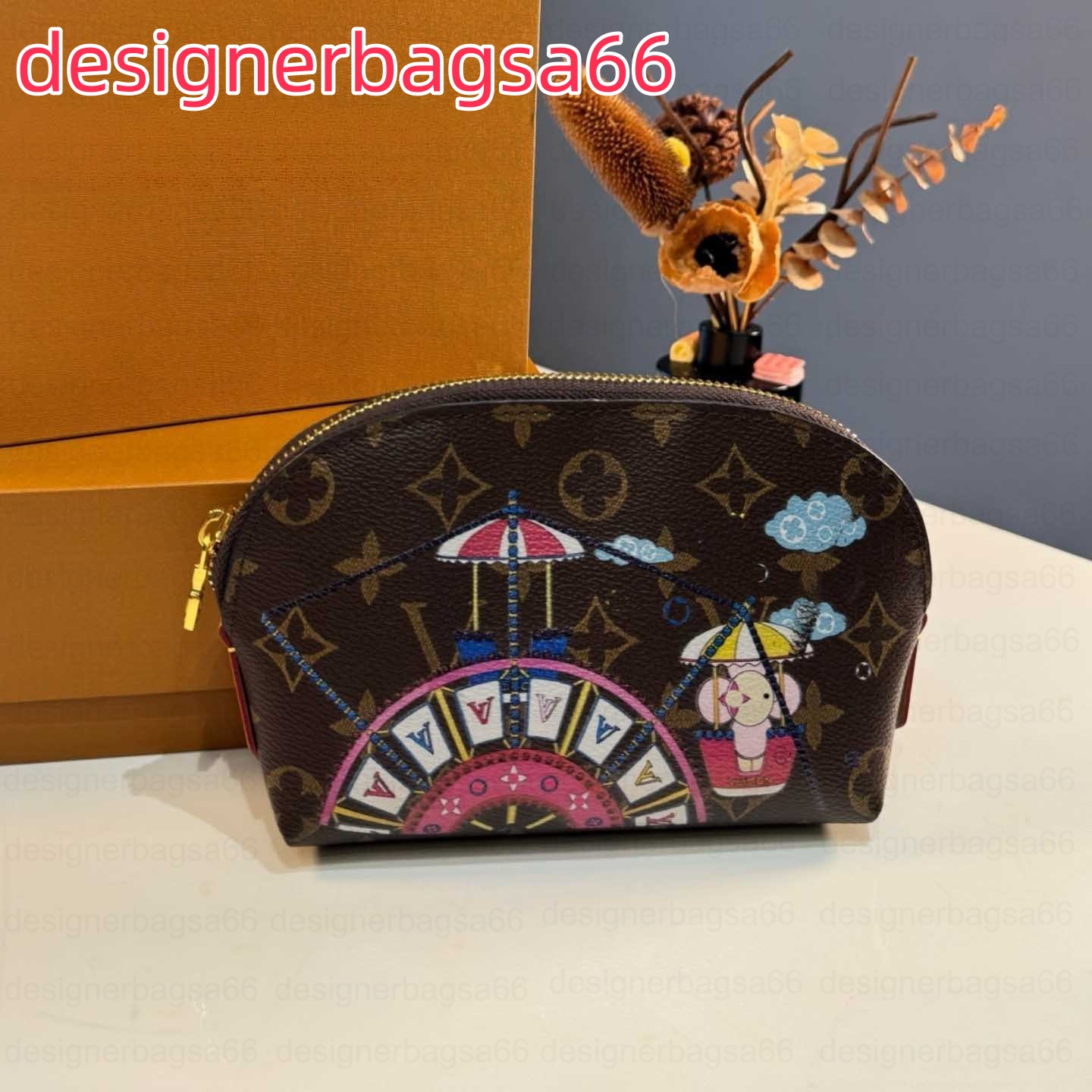 Pochette Cosmetique PM pouch Designer Cosmetic bag Makeup Bags luxury Lipstick pouch classic monogram Toiletry Cases Clutch rainbow tones Takashi Mu