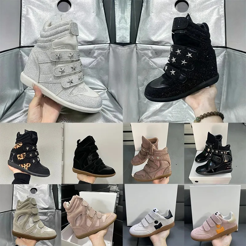 Luxury Designer Hidden Wedge Sneakers For Women Suede Velcro High Top Boots Casual Winter Ankle Booties Fashion Inner Heel Sports Shoes