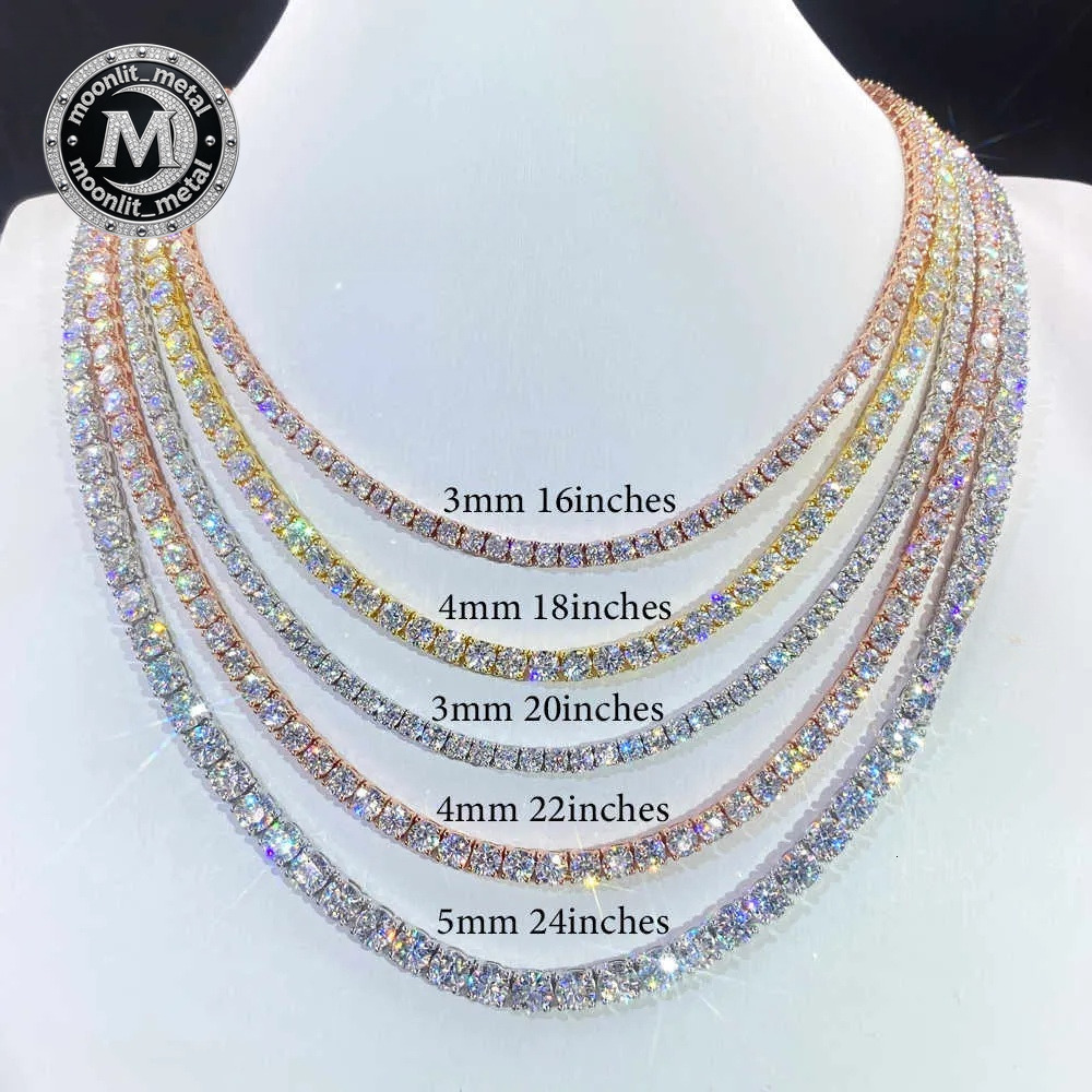 Factory Wholesale Vvs Moissanite Tennis Chain 3MM 4MM 5MM High Quality 10K Gold Plated 925 Silver Find Jewelry Necklace Bracelet