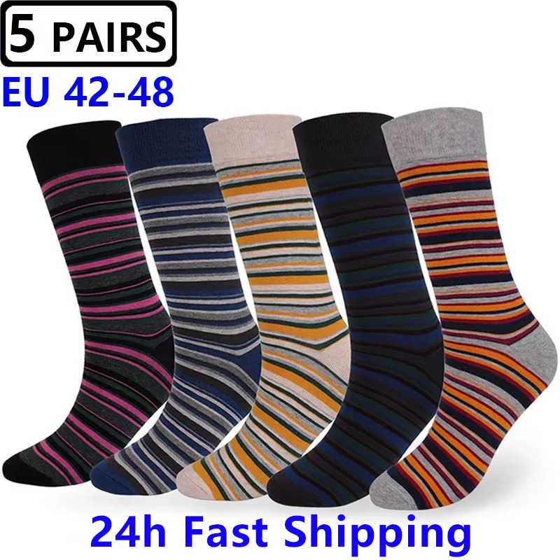 5 PairsLot Mens Socks Large Size EU46 47 48 Funny Casual Business Dress Crew Socks Classic Compression Cotton Socks for Men Sox 260821