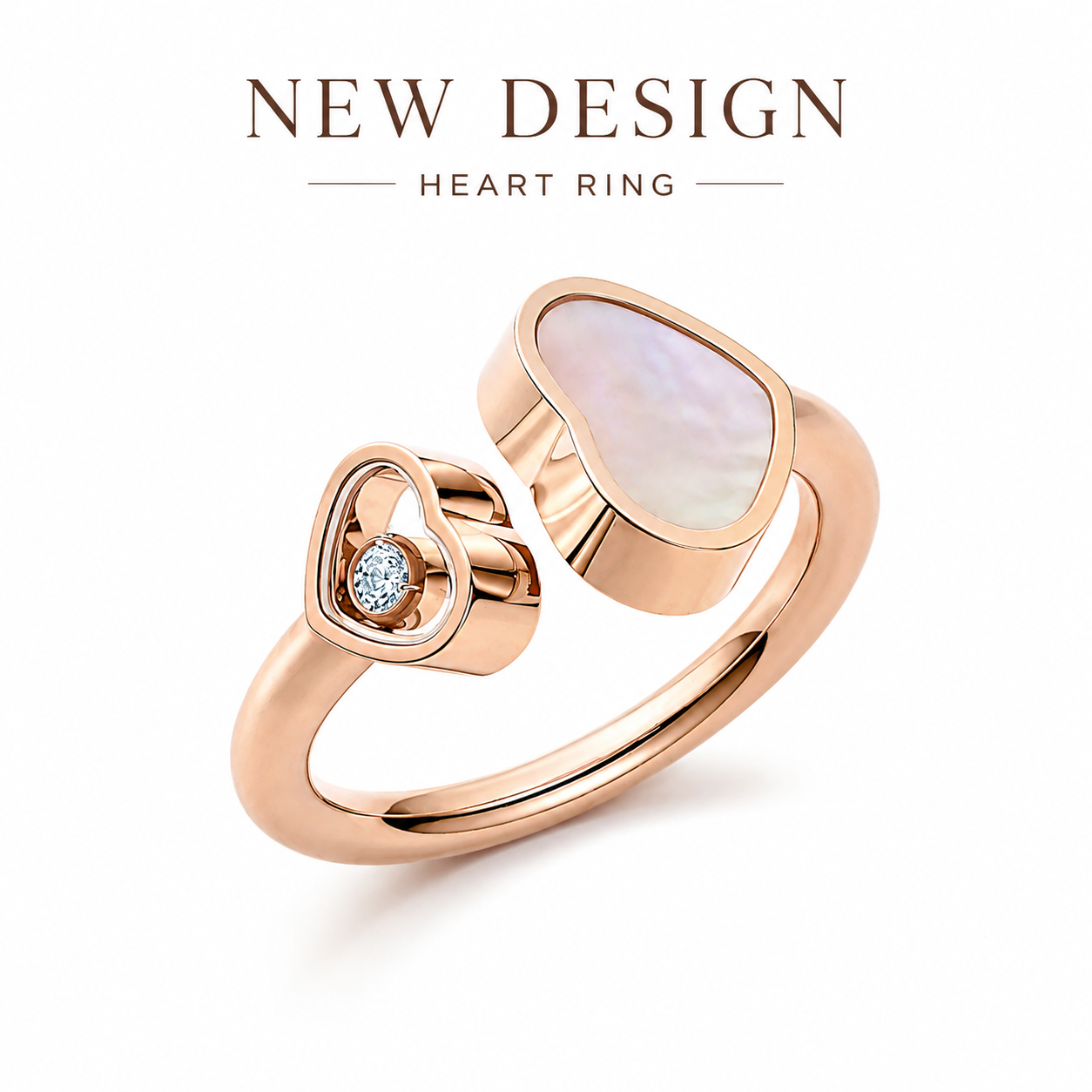 Heart Ring Rings Designer For Women Luxury Mother Of Pearl Open Adjustable Floating CZ Diamond Band Rose Gold Plated Jewelry