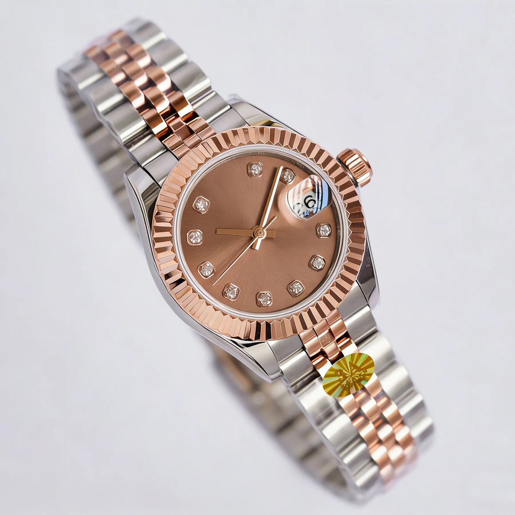 Montre automatique pour femme de qualité supérieure, 28 mm/31 mm, boîtier rond, acier inoxydable or argent, lumineux, super saphir, avec boîte ve