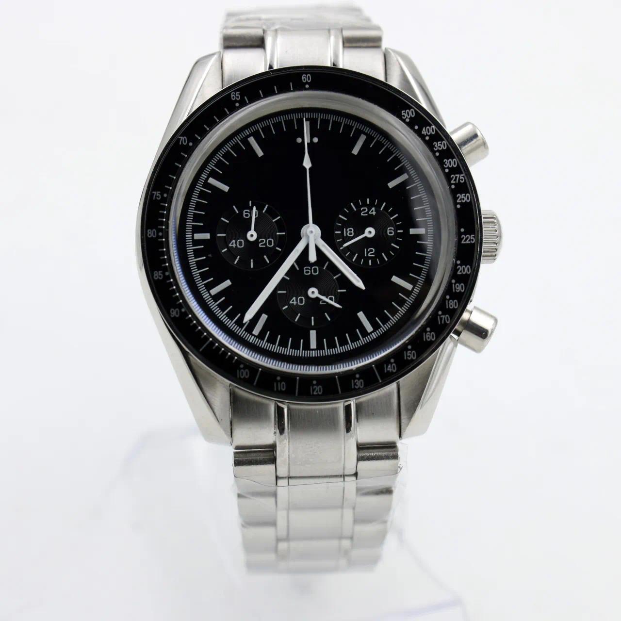 Montre chronographe à quartz O1 pour hommes en acier inoxydable, fonction de fermoir pliable de style lune