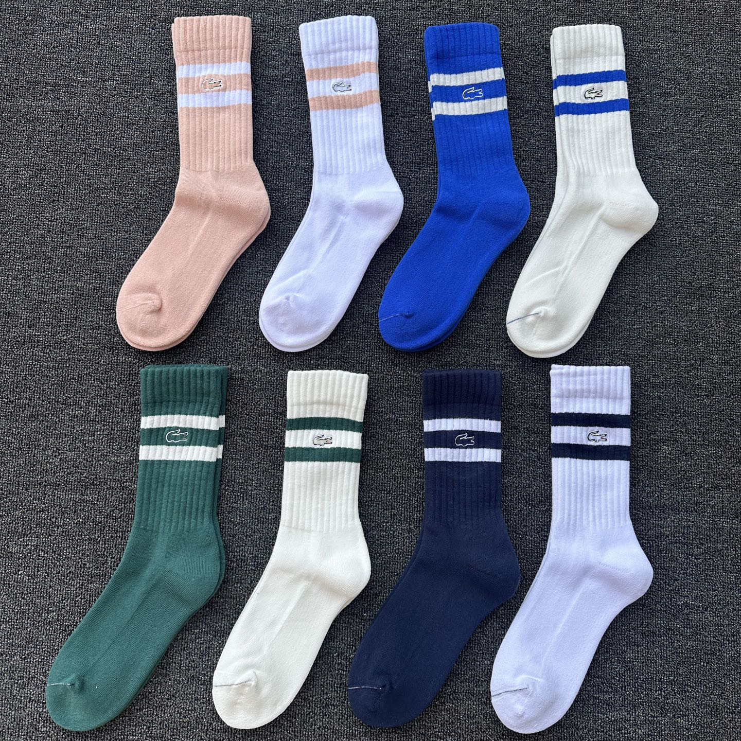 Designer High Quality Cotton Crew Socks Ribbed Knit Double Stripe Cuff Crocodile Embroidery Letter Logo Mid Calf Casual Sport Daily Men Women New 20