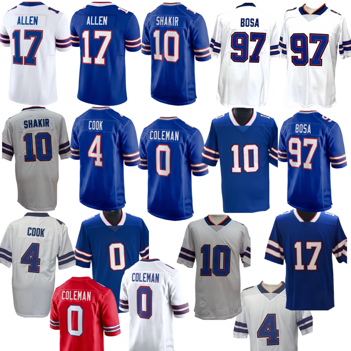 Allen Shakir Cook Coleman Bosa Stefon Diggs Amari Cooper Dalton Kincaid men women youth Custom Stitched Any Name Number Embroidery mix order footbal