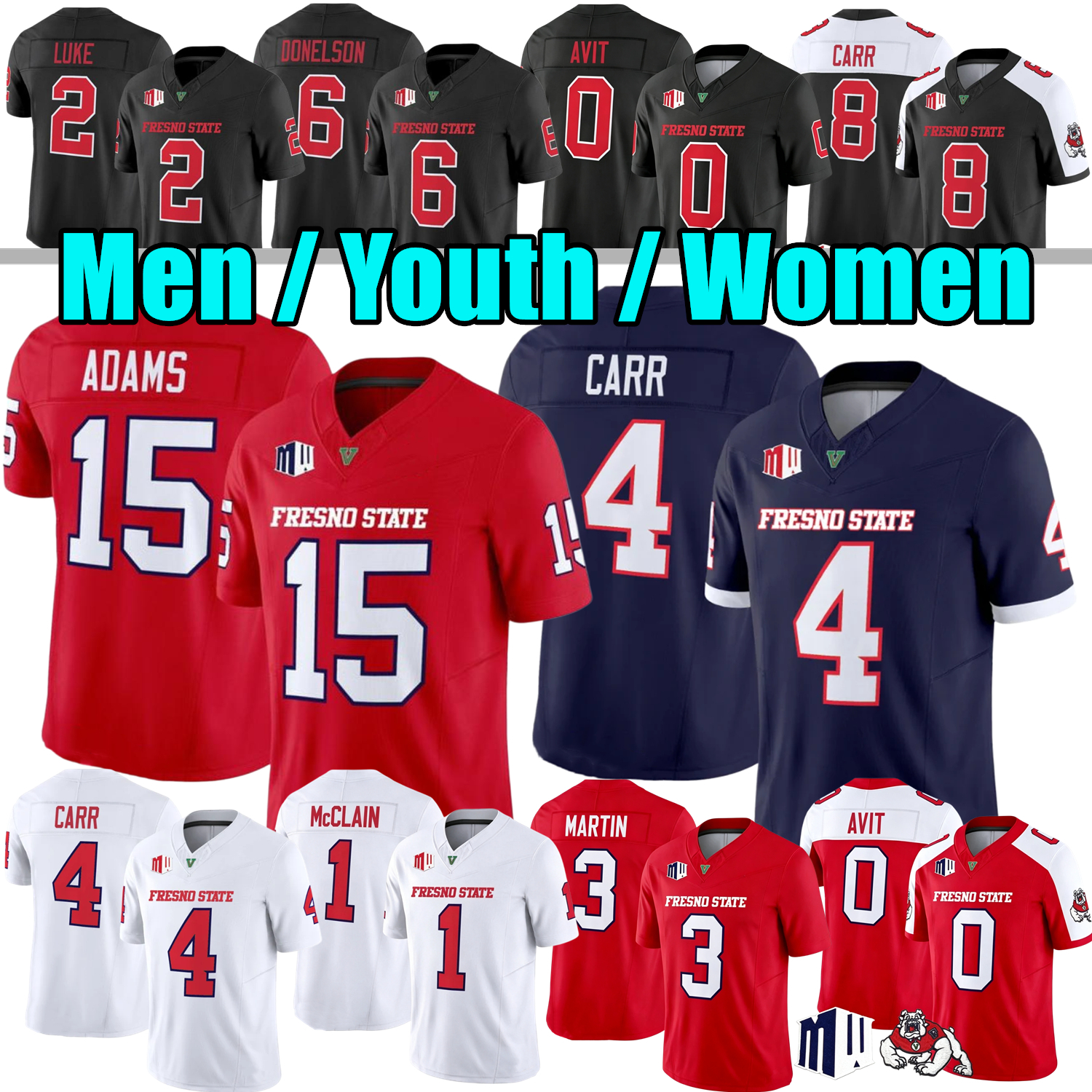 Fresno State Football Jersey College Jayden Mandal Khristian Martin Derek David Carr Davante Adams Ezekiel Avit Donelson Anderson McClain Luke Women