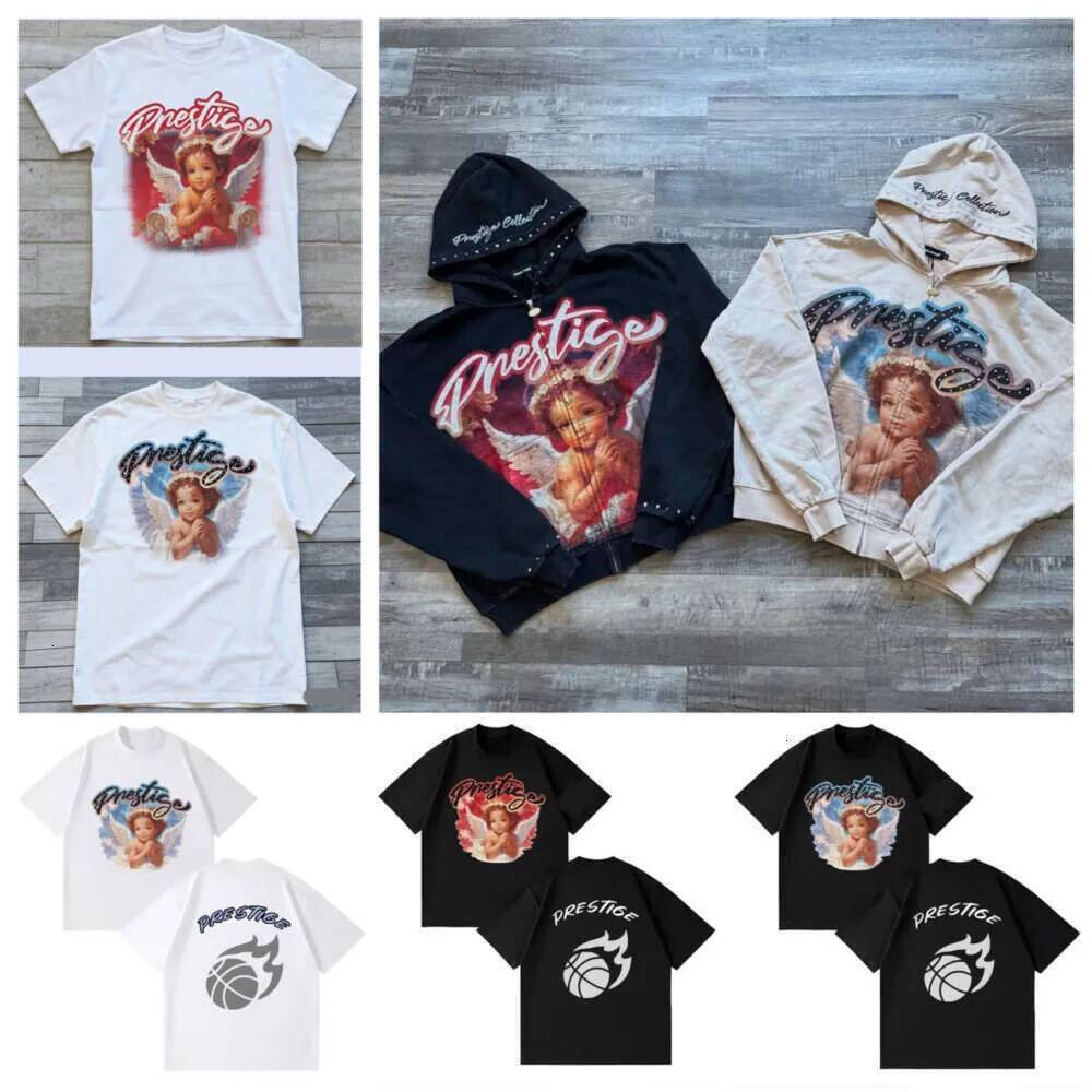 West Coast Men's Hoodies Prestige Hoodie Little Angel Pattern Print Zipper Sweater Vintage Spring Winter High Street Trendy Set Hip Hop For Men
