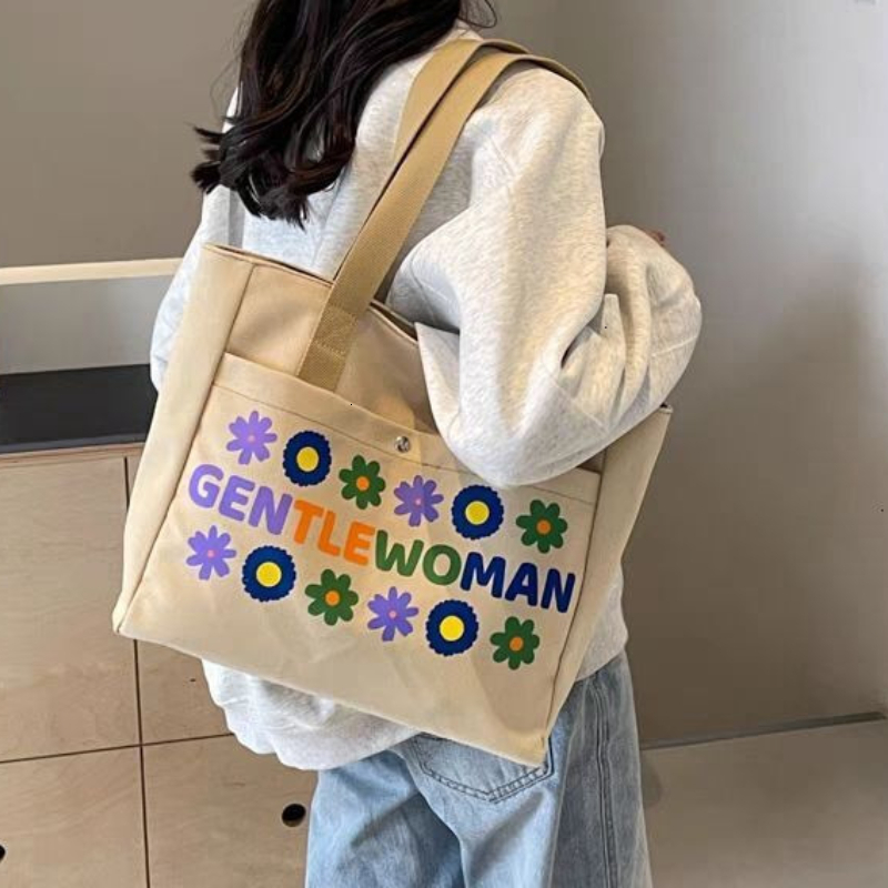 TEROUYE Autumn New Women s Commuting atmosphere Canvas Bag Fashion Leisure Underarm Bag Large Capacity Fashion Korean Flower Handbag Shoulder Bag Lu