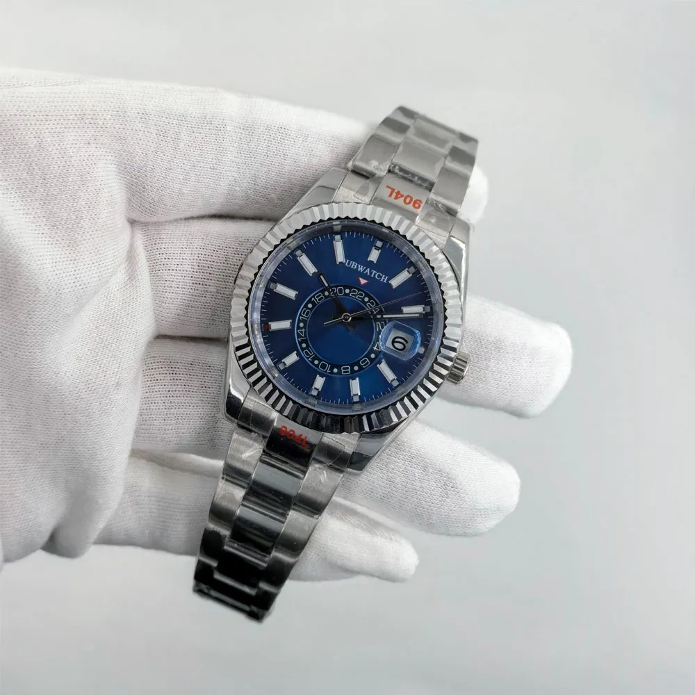 U1 Navy ST9 montre automatique pour hommes 42mm en acier inoxydable bleu ciel cadran saphir calendrier petit cadran montre-bracelet