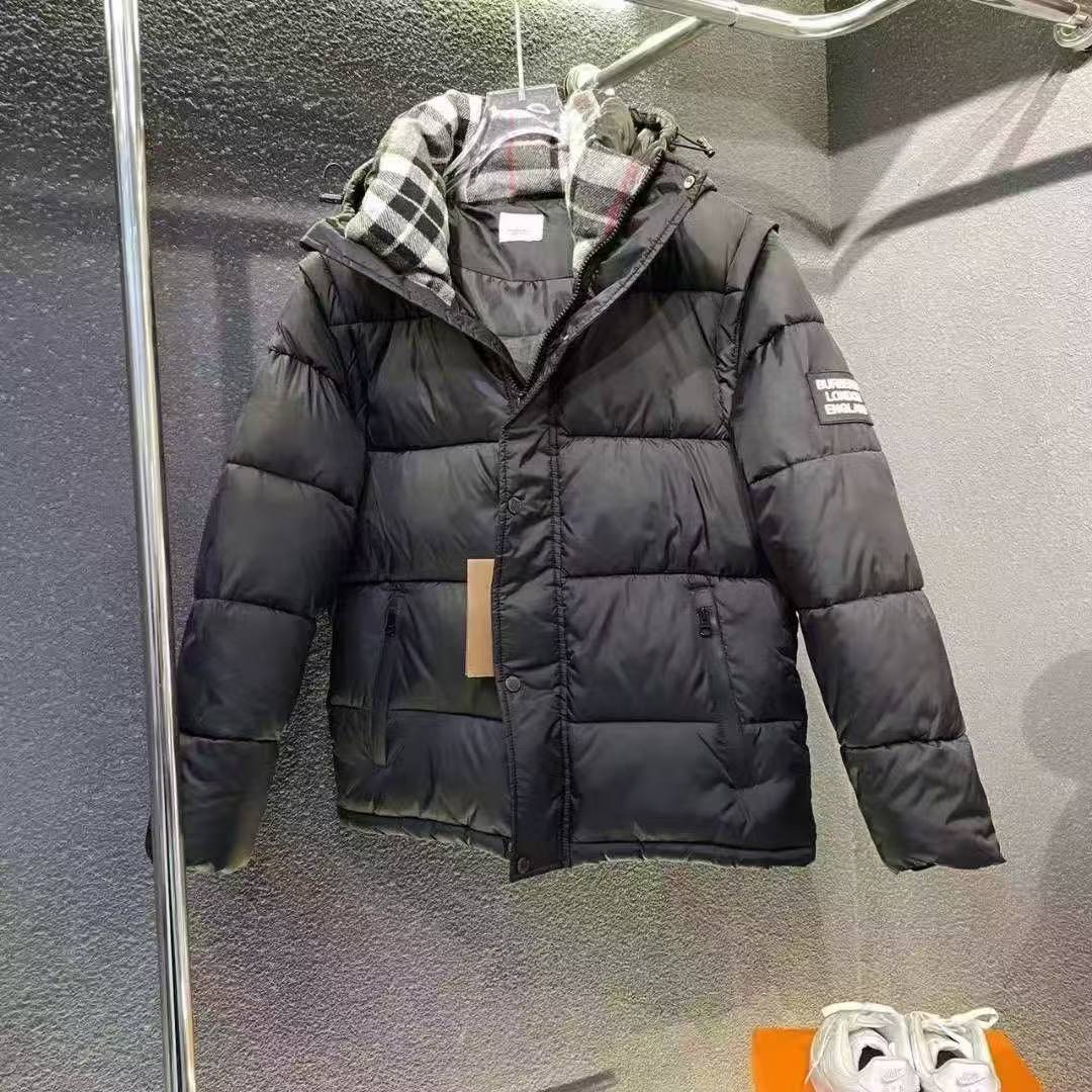 Men Hooded Puffer Jacket Plaid Liner Warm Thick Outerwear Zip Up Windproof Casual Coat