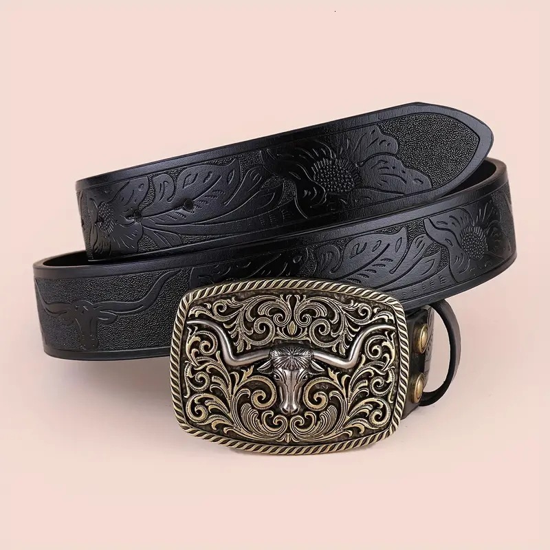 Luxury Brand Designer Belt Punk-Style Men's Belt Vintage Trendy Embossed PU Leather With Large Bull-Head Buckle Personalized Belt Z260924