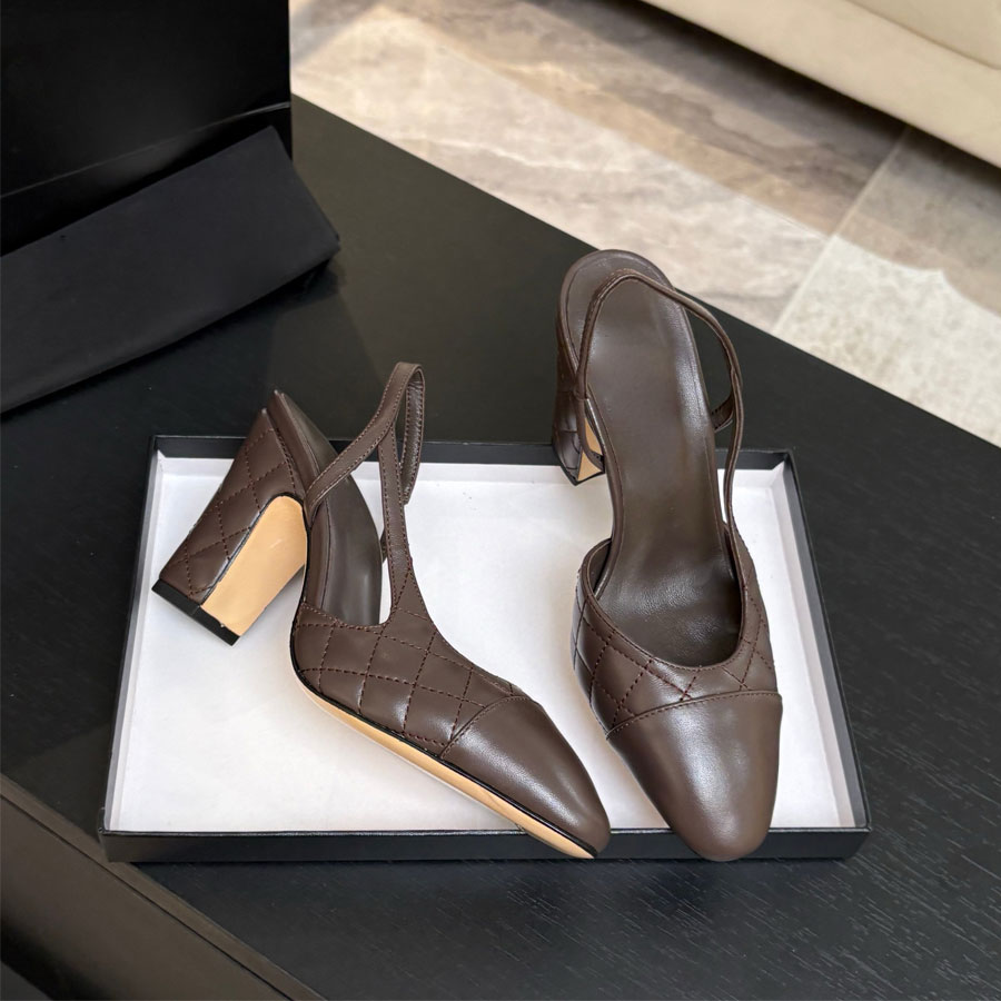 2026 High quality Round-toe real Leather High-heels slingbacks sandals Chunky heel dress shoes pumps shoes Luxury designer heels party Office shoes