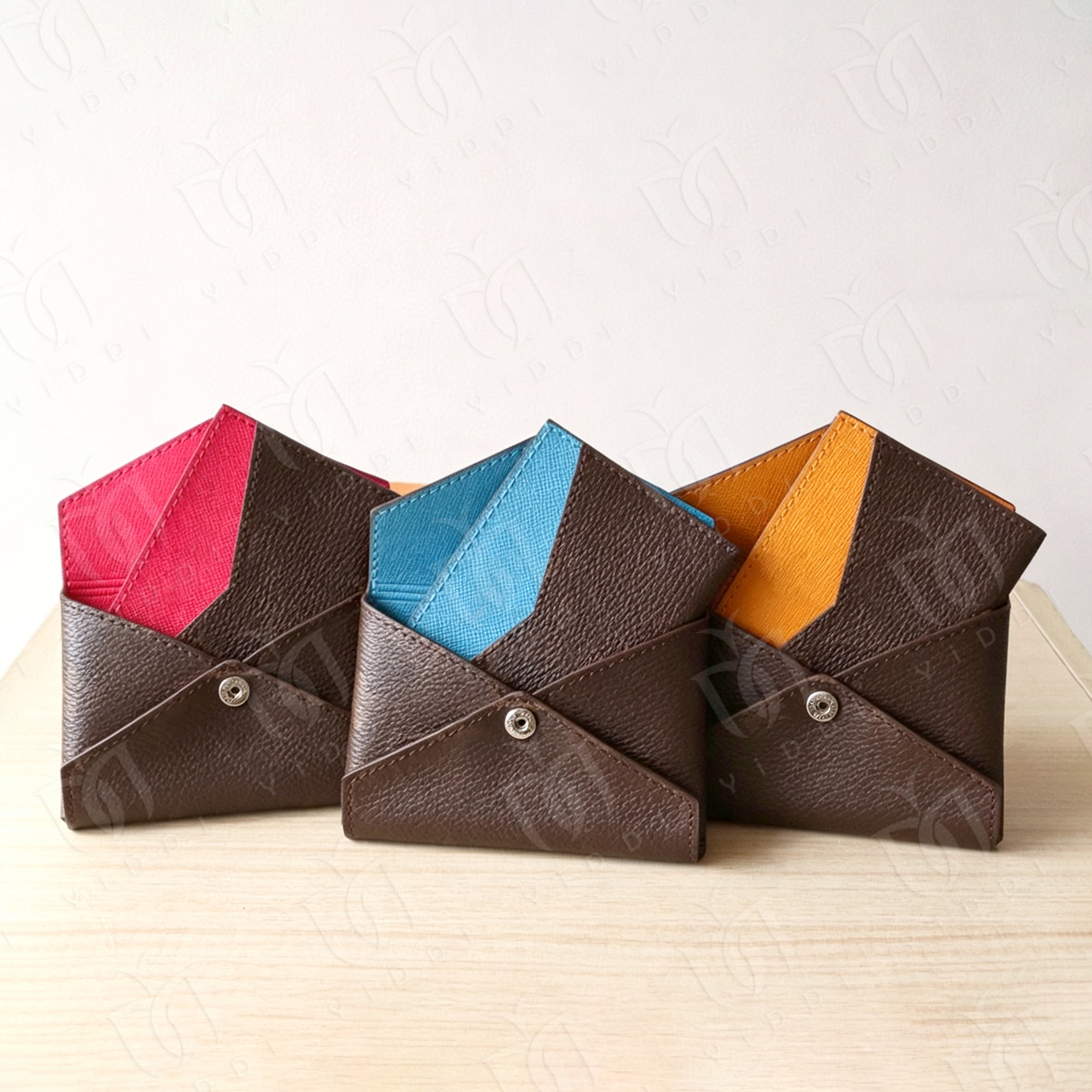 Mirror Quality Designer Brown Monogram Wallet Mini Envelope Card Holder Clutch Luxury Small Flap Card Case 2pcs Set Envelope Snap Button Wallet Deta