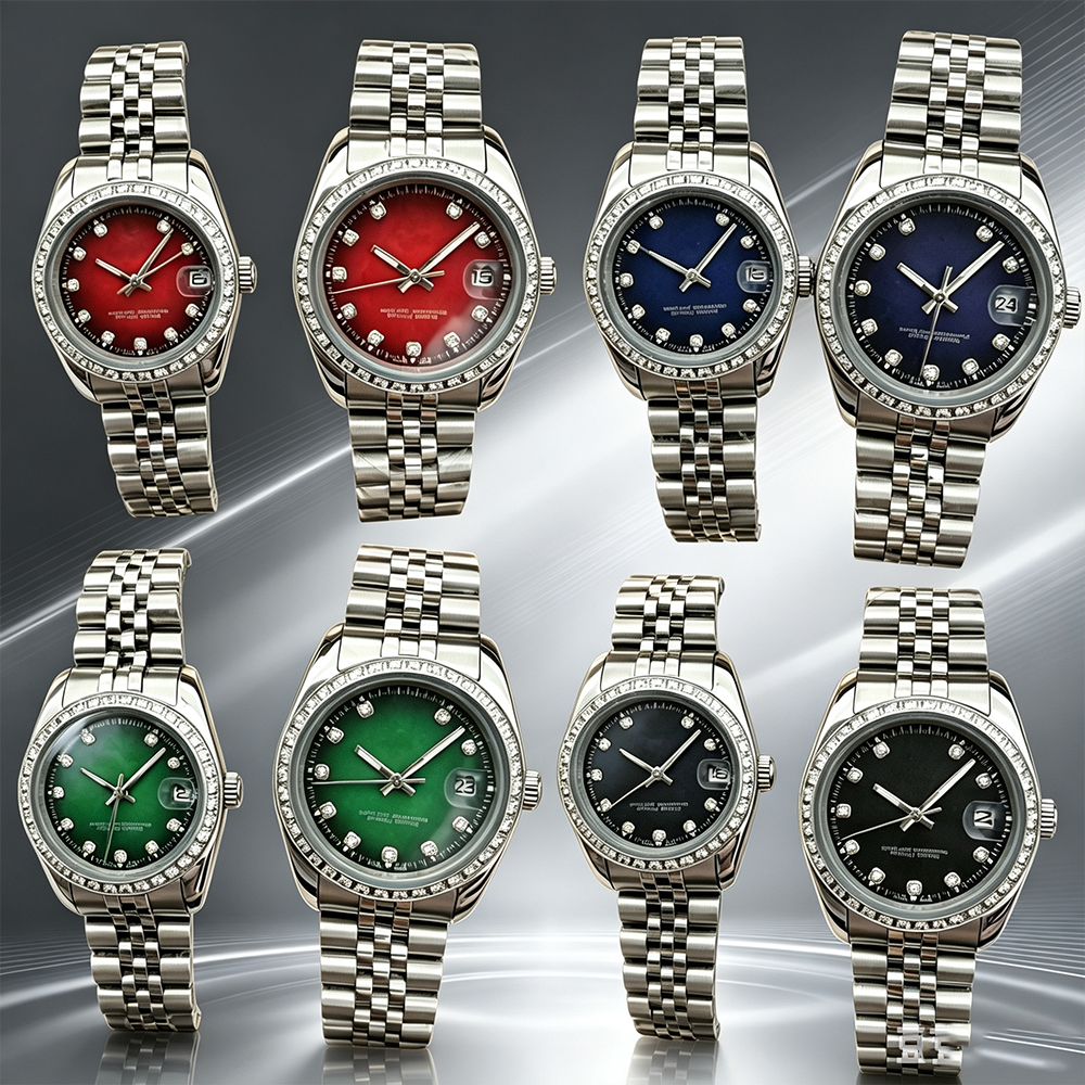 Nouvelle marque mécanique automatique montre pour hommes femmes cadeau de luxe cadran rond strass montre réglable bracelet en acier inoxydable mo