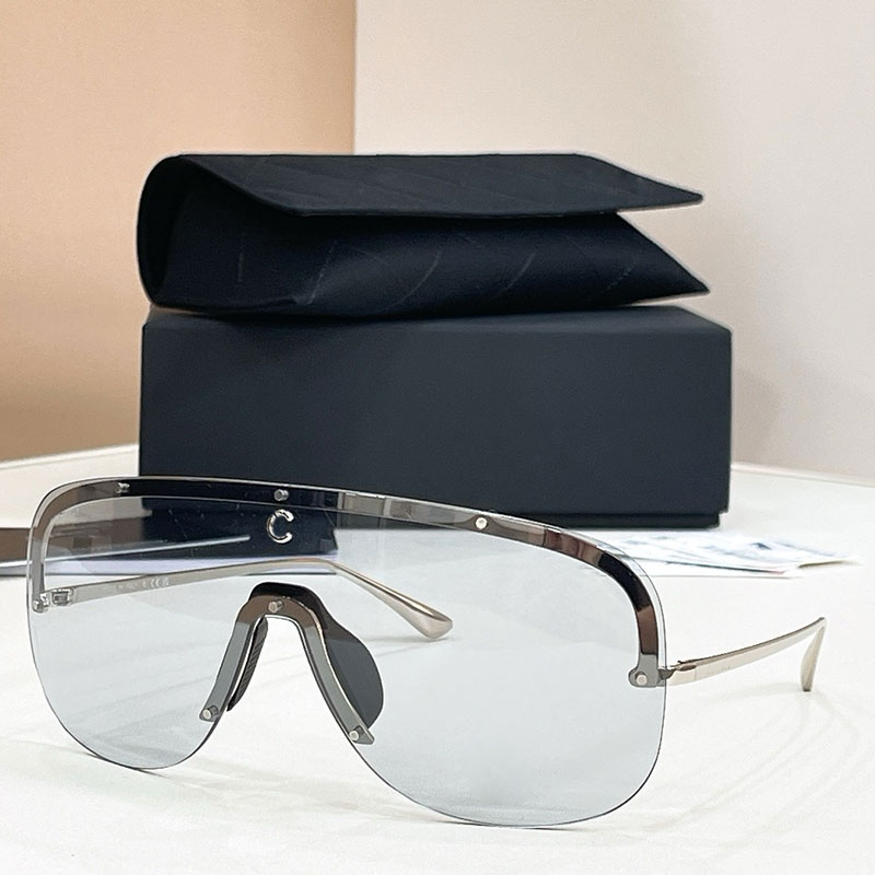 Luxury Metal Protective Sunglasses CH9590 Women Metal Frameless Mask Sunglasses Grey Nylon Lens Sunglasses UV400 Protective Designer lady Travel Gla
