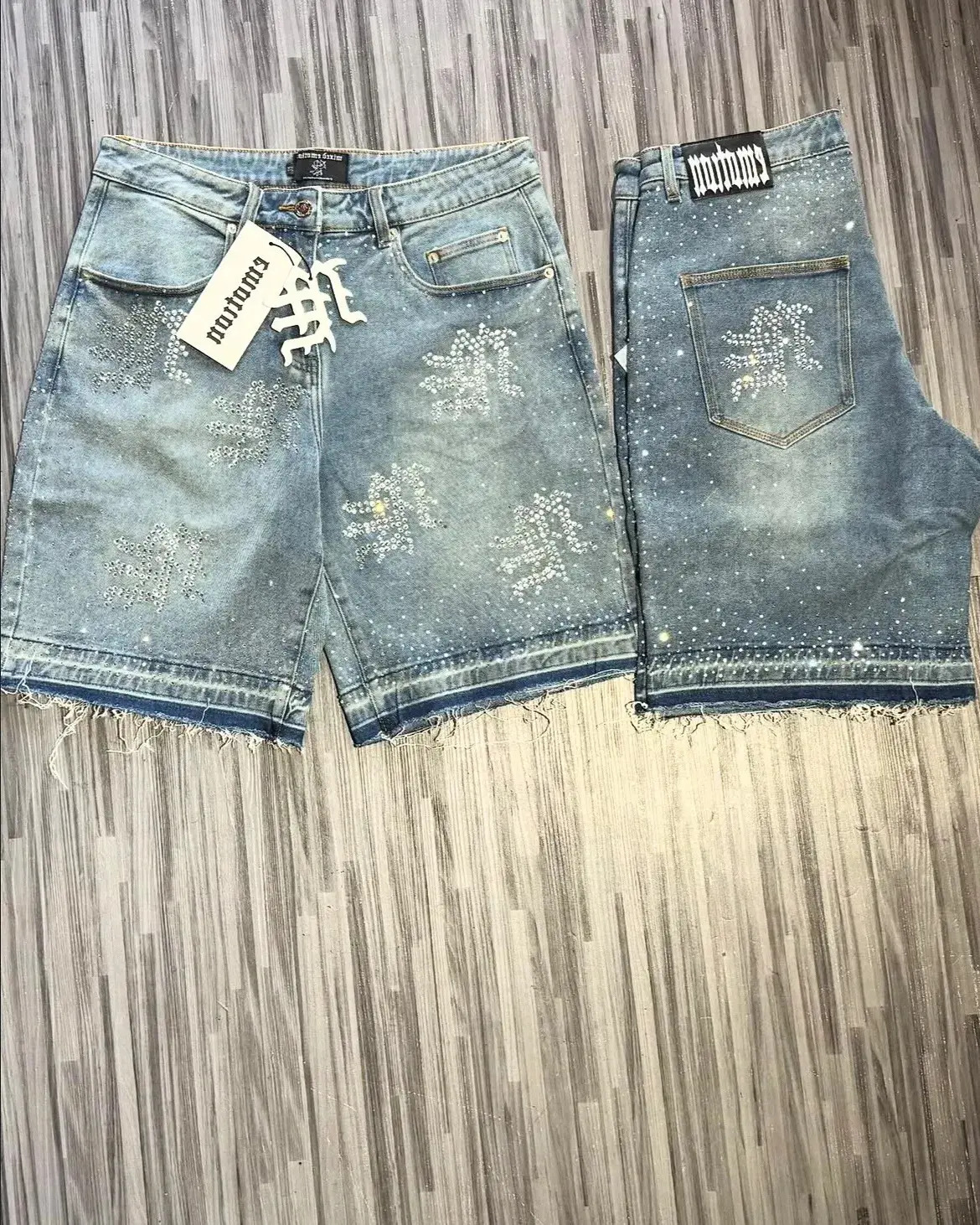 Men's Shorts Retro Studded Lettering Denim Shorts sports Y2k Jeans For Mens And Womens Hip Hop Vintage Washed Blue Baggy Over The Knee Pants Ca