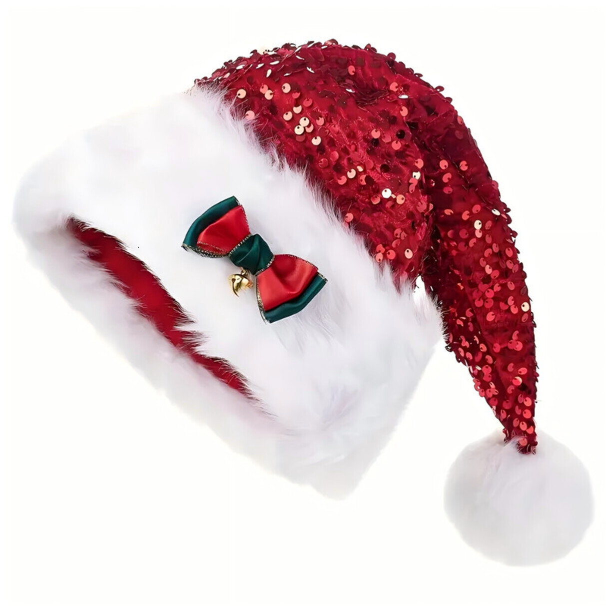 Baby baby cap Mutze 2025 New Red Sequined Bow Double Plush Decorative Hat Christmas Increased Thick Woo