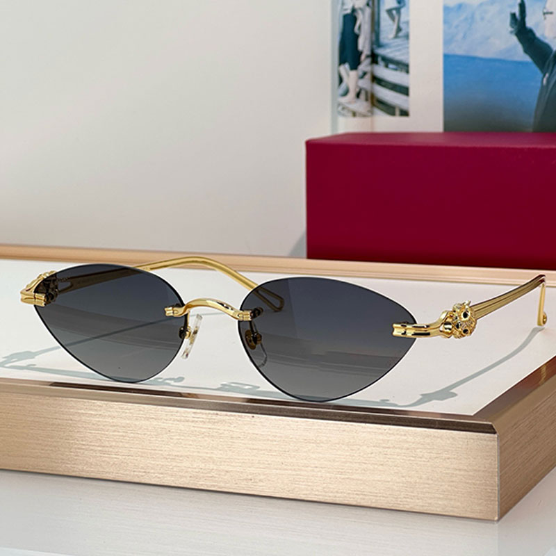 Ladies avant garde luxury sunglasses Golden metal mirror legs Temple logo design Frameless gray lens Ladies Office Travel Designer Fashion Sunglasse