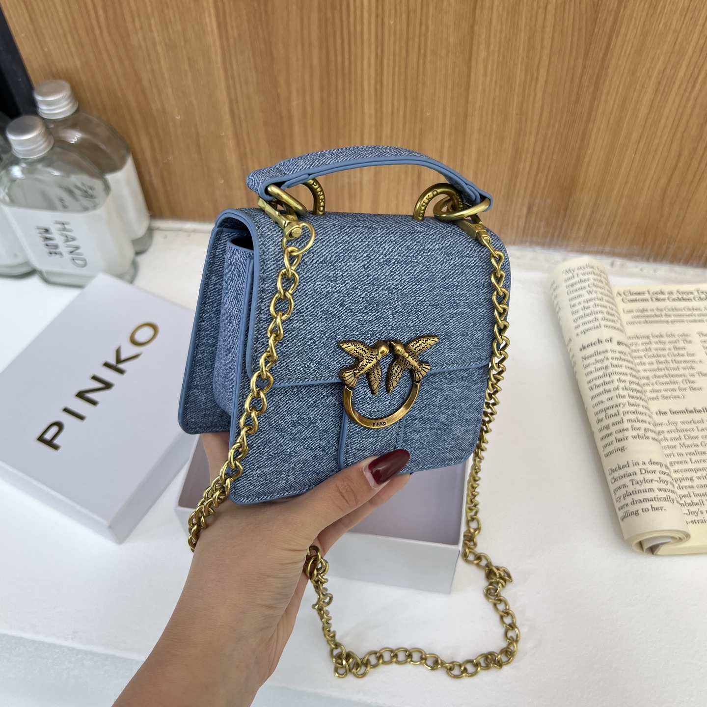 designer bag Luxury bags pinkoos bag puff Vintage Bird Buckle Mini Square Flap Bag Multi Denim Top Handle Chain Strap Women Crossbody Shoulder Pu