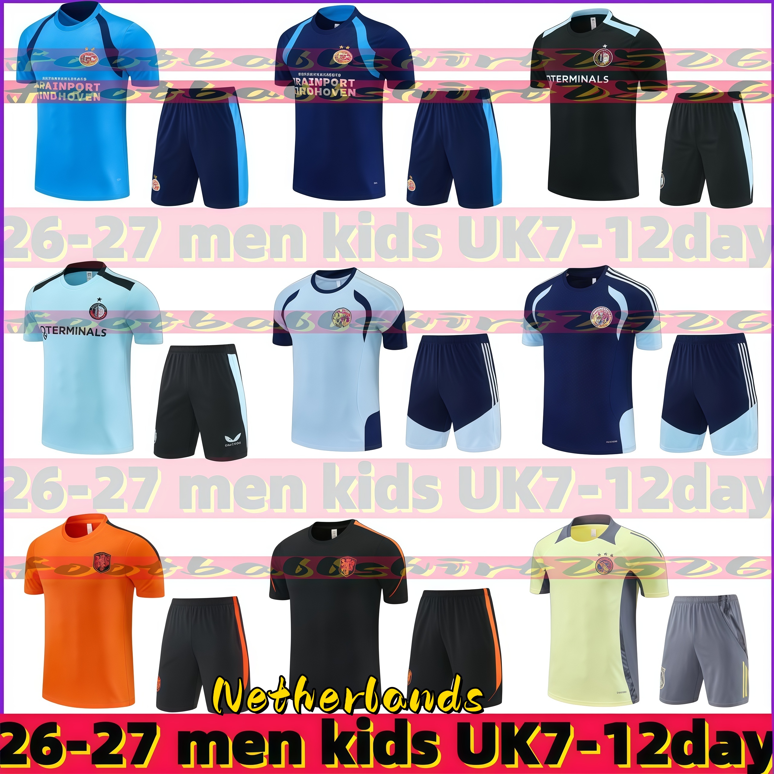 26 27 Pays-Bas Ensemble entraînement manches courtes DE JONG VIRGIL DUMFRIES Reijnders 2025 2026 Hommes Enfants Kit survêtement slow jogging spor
