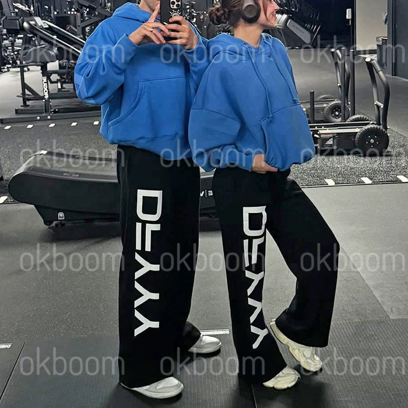 European womens gym set clothing fashionable printed hoodie Long sleeved loose sweatshirts fitness pants hip hop wide legs pants