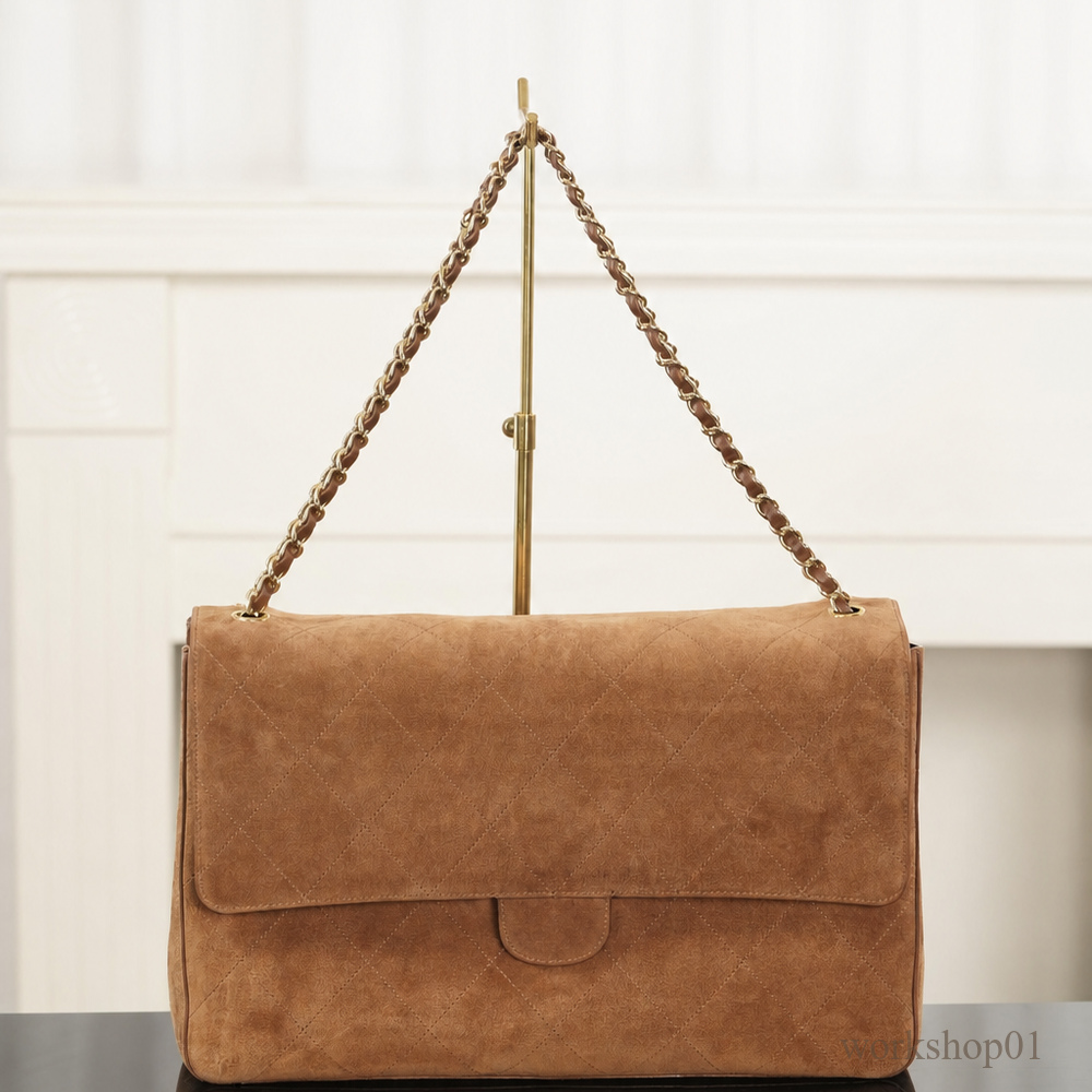 Designer Bag Flap Series Brown Suede Shoulder Bag Vintage Metal Chain Crossbody Womens Purse For Date Party Travel