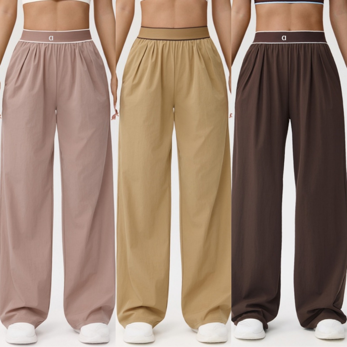 A2536 Breathable Summer Lightweight Wide-Leg Sport Pants with High Elasticity Stretch Waist Quick-Dry Yoga Straight Leg Casual Pants Gym Pants