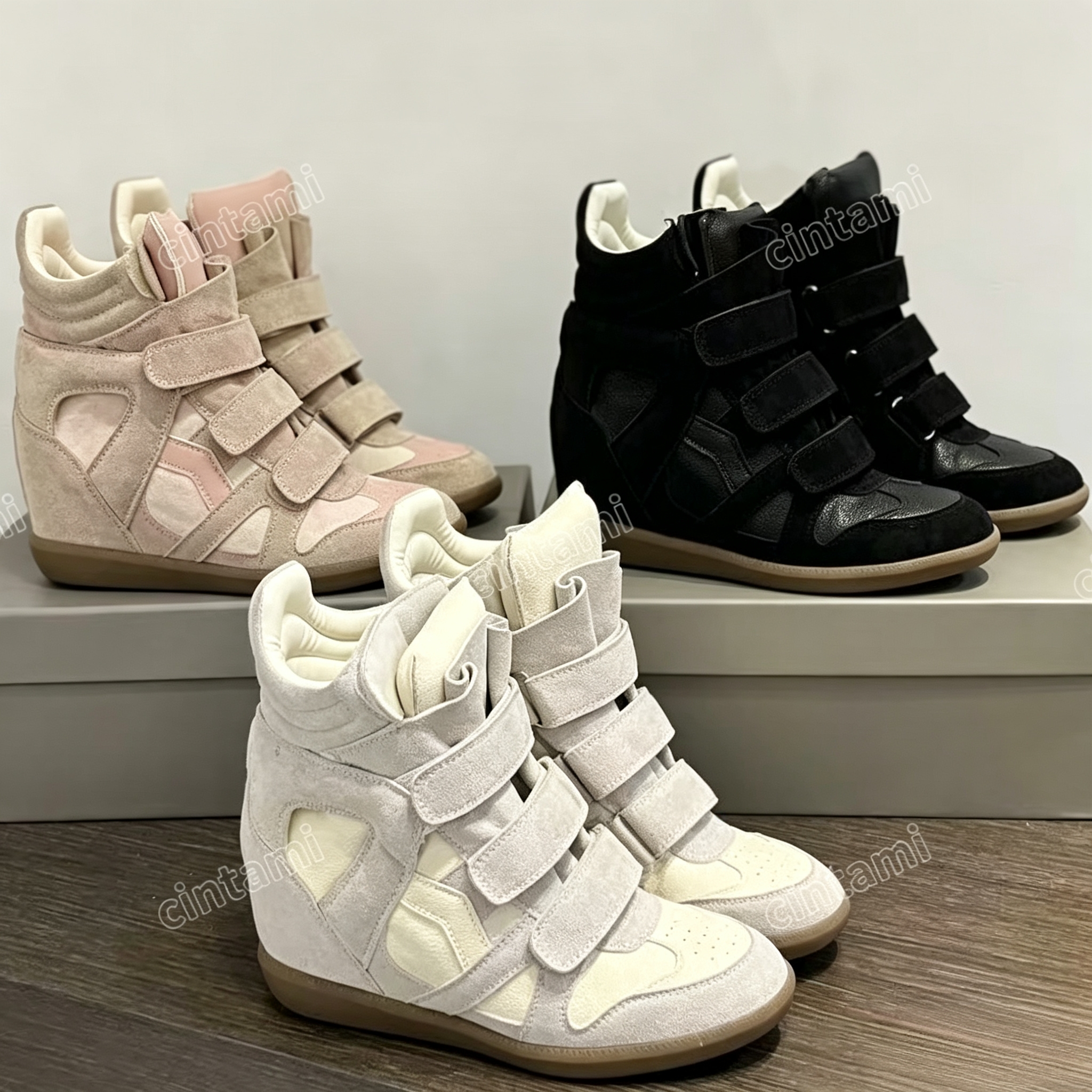 Designer Bekett Shoe Wedge Sneakers Winter Boots Women Black Beige Leopard Khaki Brown Pink Red High Cut Trimmed Suede Casual Platform Shoes Booties