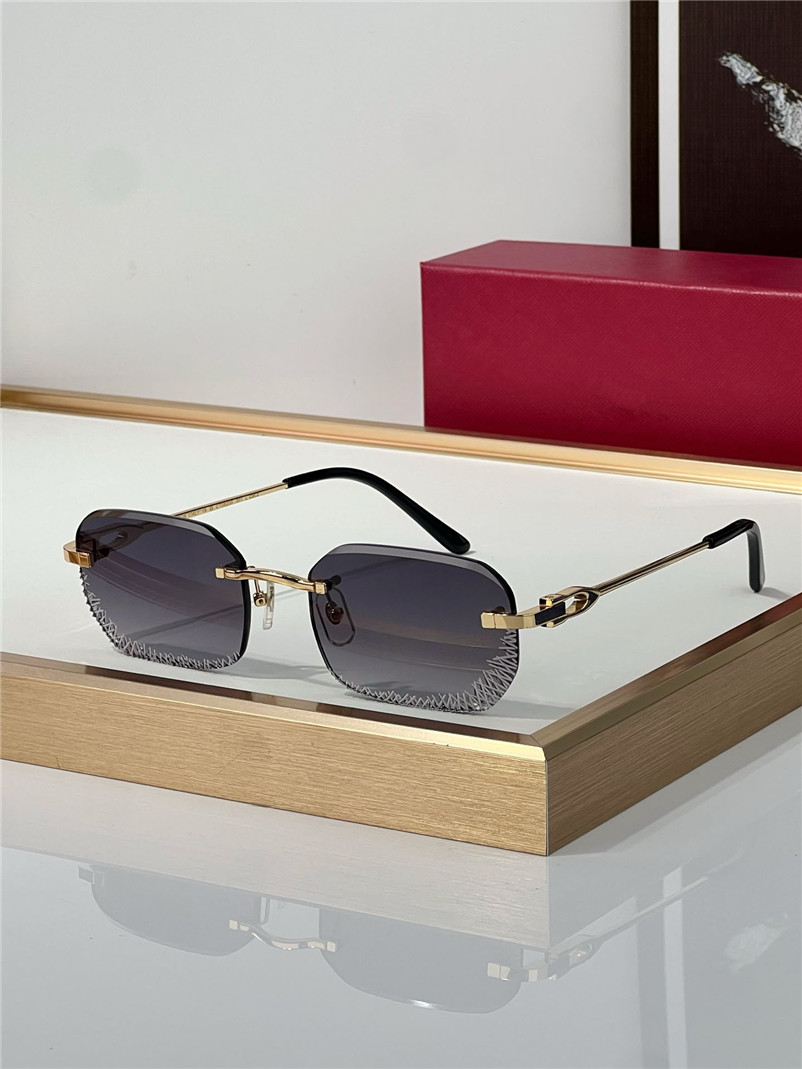 New fashion design square sunglasses 0820S rimless lenses with laser-etched stitch pattern edges metal temples simple and popular style UV400 protec