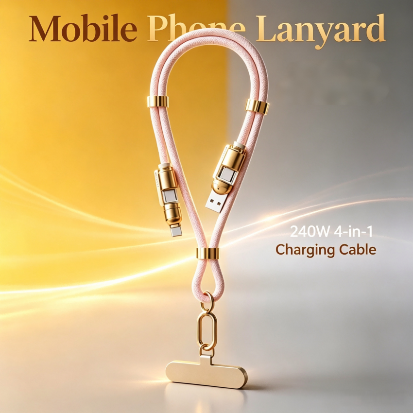240 W Charge ultra rapide 4 en 1 lanière de téléphone rétractable rétractable câble de données anti-perte avec patch pad, cordon de chargeur de b