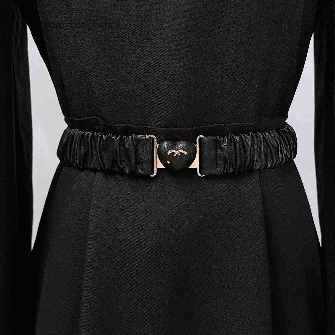 Belts Belts Luxury Gold Chain Belt Black Heart Leather Elastic Metal Waist For Women Stretch Ladies Coat Waistband