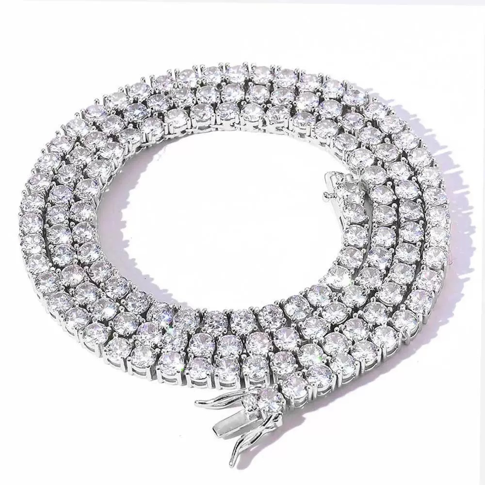 S925 Sterling Silver Full Moissanite Tennis Chain Iced Out Men Women Hip Hop Necklace