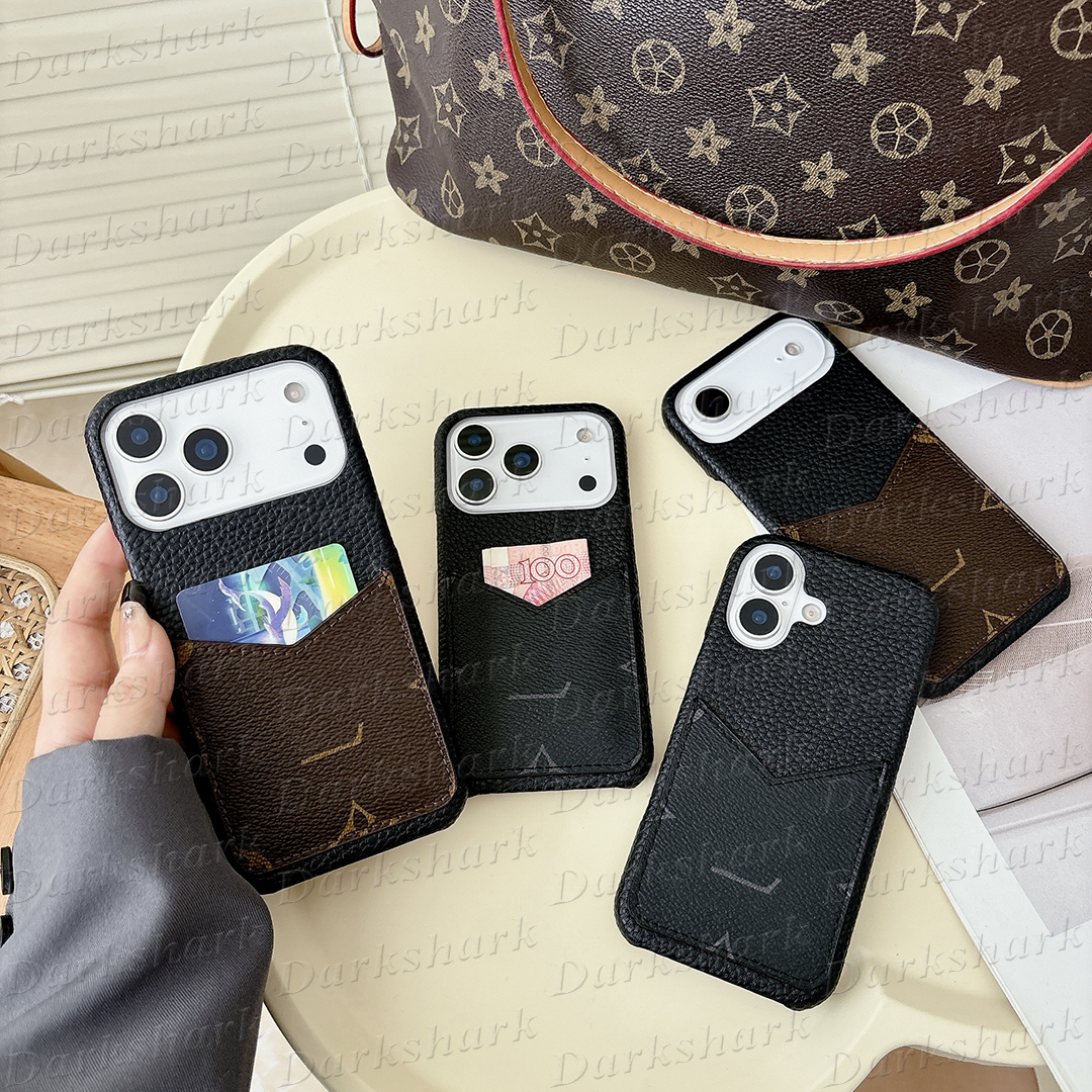 Designer Thin Card Slot Pocket Phone Case for iPhone 18 17 Air 16 15 14 Plus 13 12 11 Pro Max Lychee Leather Protection Back Scratch Proof Cover Lux
