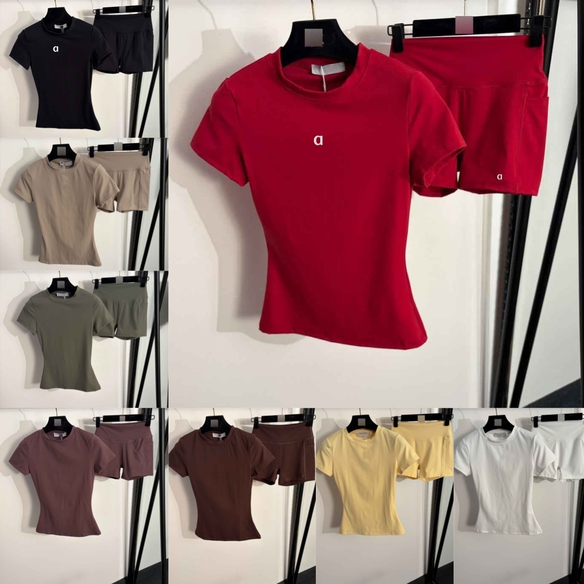 2417A Ensemble de vêtements de sport de yoga avec logo réfléchissant, t-shirt à manches courtes et short extensible, chemises de fitness, pantalo