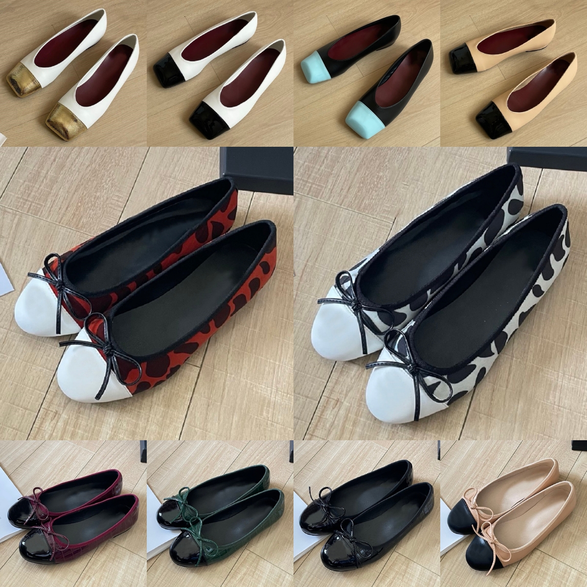 Chaussures décontractées pour femmes Chaussures de ballet de créateur Baskets plates matelassées Léopard Noir Blanc Beige Lettres Bow Dance Baske
