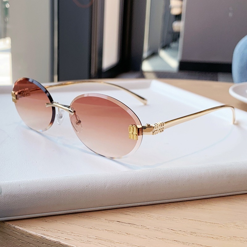 Designer Luxury Brand&# 039 Sunglasses New Style Sunglasses European And American Style Unisex Popular Online Oval Shaped Metal Frameless, Fashionab