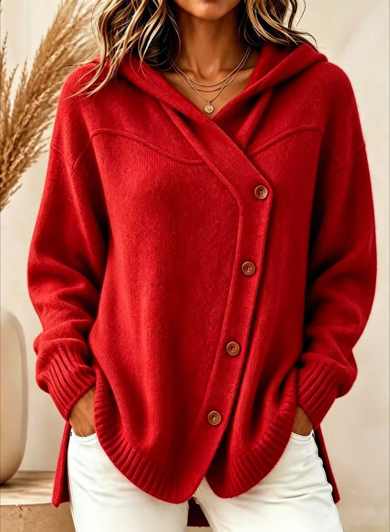 Adele170 Style européen et américain automne/hiver nouveau pull pour femme décontracté bouton ample à manches longues Cardigan à capuche
