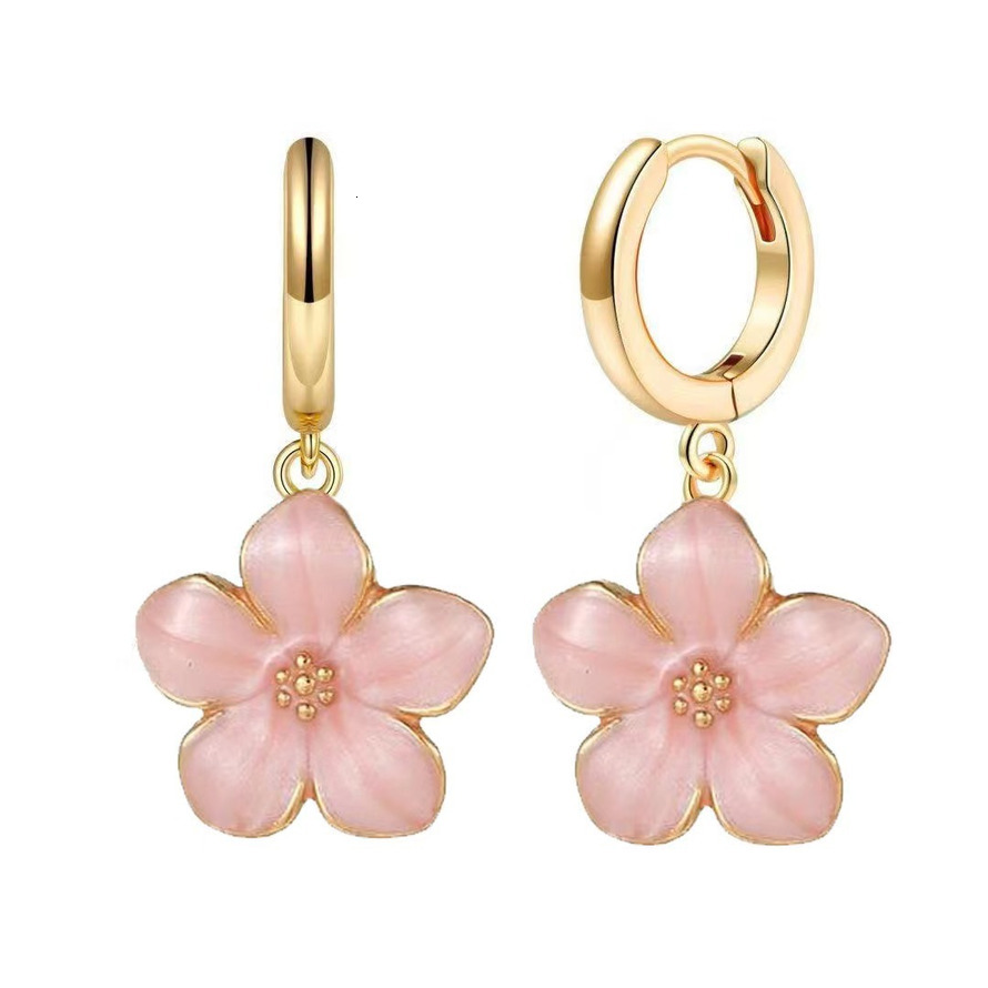 Nouvelle goutte d'huile avec un style européen américain, boucles d'oreilles simples en fleurs de cerisier multicolores à cinq pétales pour femme