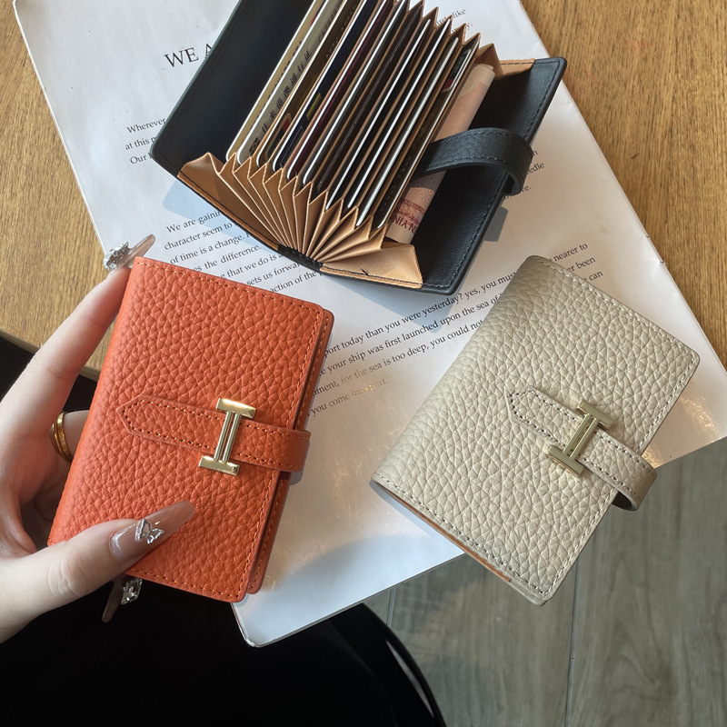 Luxury Brand Designer Bag Top-Layer Cowhide Small For Women, Anti-Magnetic, Multi-Card Slot, Light Luxury Genuine Leather, Mini Compact 12-Card Slot