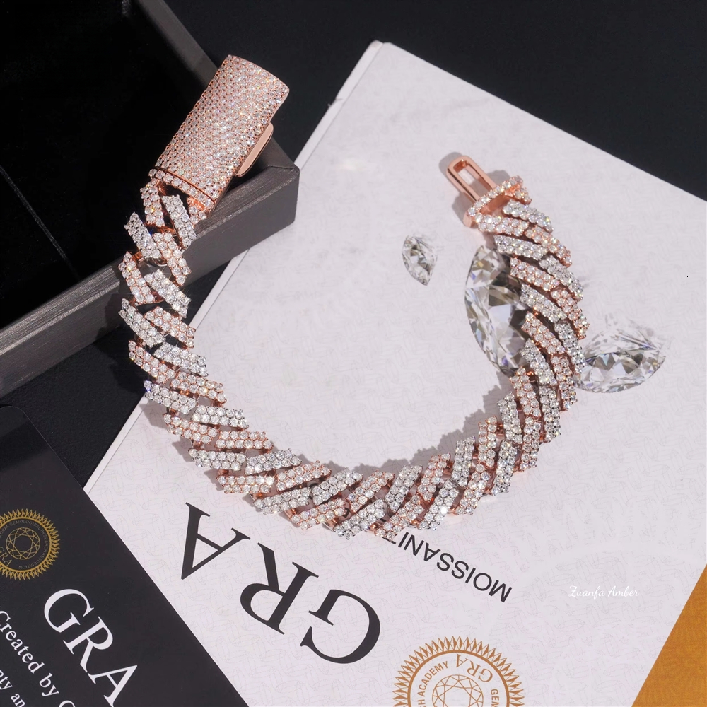 12MM Vintage Unisex Tennis Bracelet Pass Test VVS Moissanite 925 Sterling Silver 2-Tone Rose Gold Iced Hop GRA Certified OEM/ODM