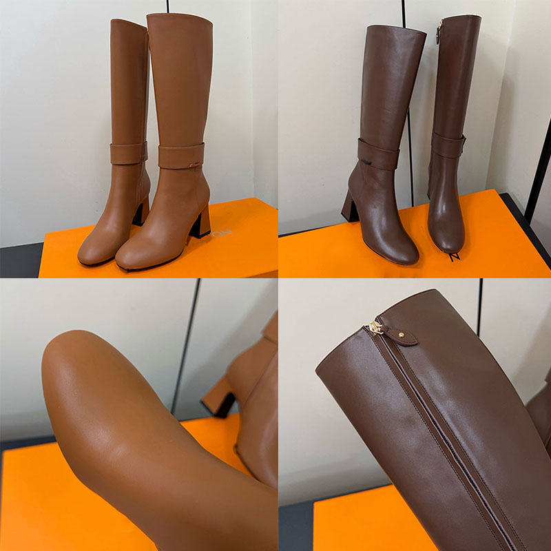Elegant Lady Midtown High Boots comfortable stable block heel 1AIUK womens boots Italian designer Leather outsole Simple commuting High Boots size 3