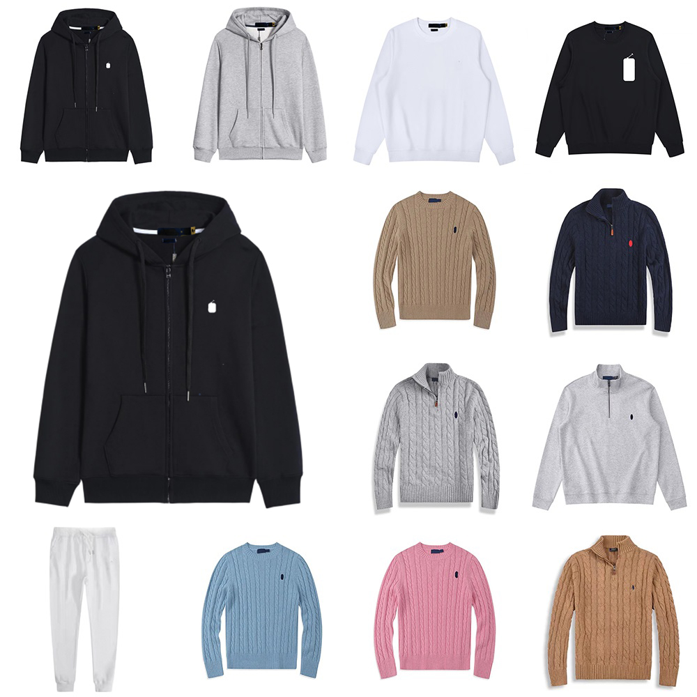 quarter zip up Designer Hoodies Mens Cotton Embroidery Mark sweaters pull Tops Autumn sweatpants pants classic black white grey clothes hoody jacket