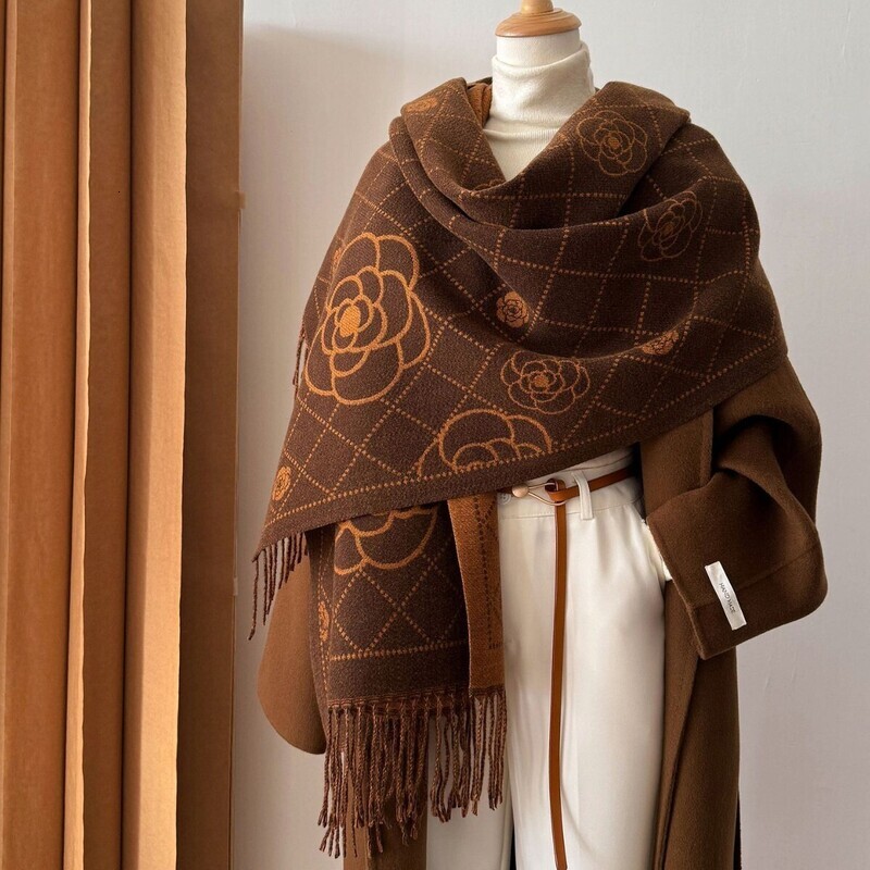 Designer Scarf Autumn Winter Flower Scarf For Women Warm And Elegant Windproof Coat Accessory Double Sided Shawl Large Blanket Scarves For Autumn Wi