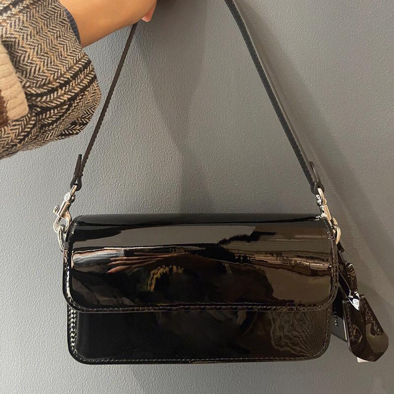Soirée Classique Design STUDIO20 Sac sous les bras Haut à rabat en cuir de veau brillant Petite baguette carrée Vintage Femmes Sac à main Épaule