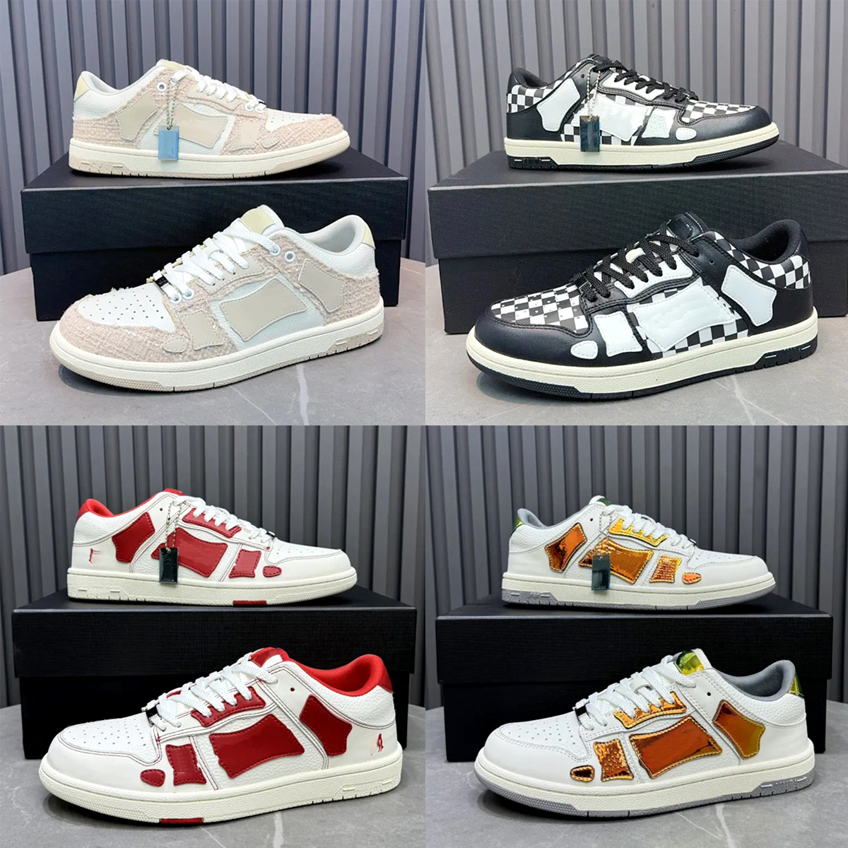 Luxury Fashion Women's Men's Black Patchwork Skate Sneakers Designer Leather Low Top Lace-Up Shoes Street Style Outdoor Walking Workout Da